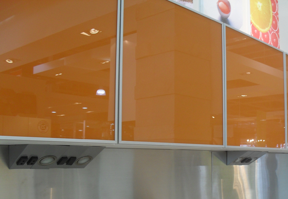 China Orange Painted Tempered Glass Panel EN12150 Standards For Kitchen Cabinet supplier