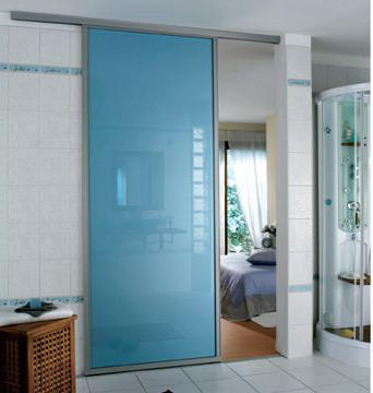 China Blue Tempered Glass Door , Tempered Glass Toilet Door No holes supplier