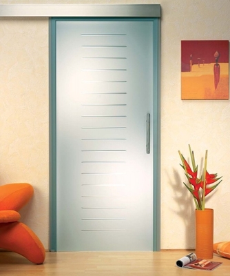 China Custom Satin Etched Glass Door With Groove , Tempered Glass For Shower Room supplier